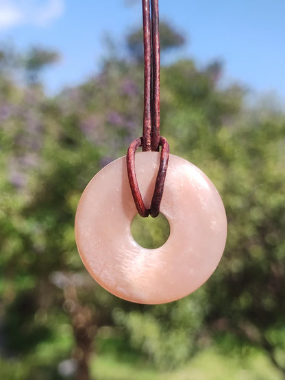 Moonstone A red - Donut gemstone necklace HIPPIE GOA Boho Ethno Nature Donut protective symbol healing stone collector unique man woman he her gift