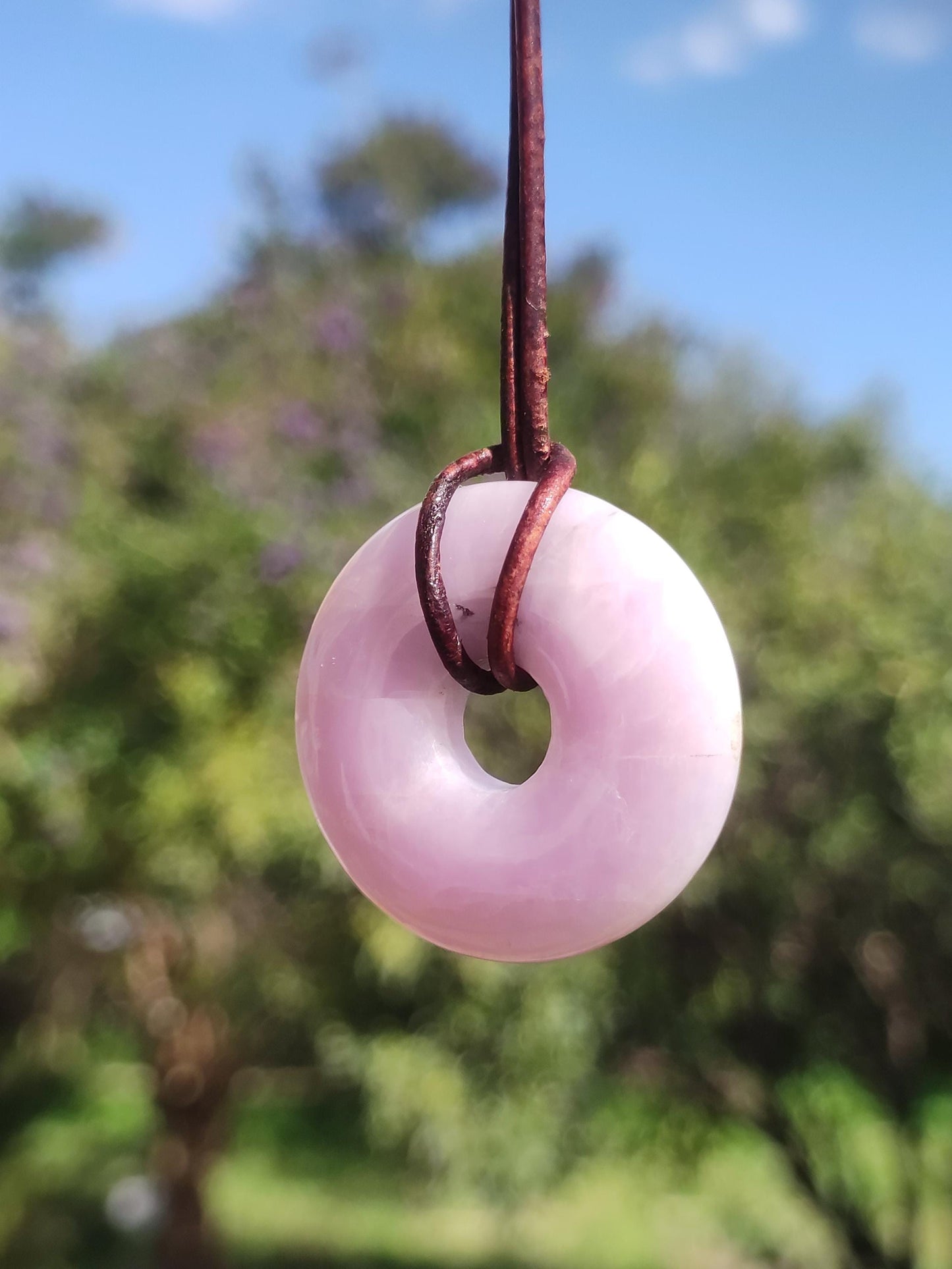 Kunzite A - Donut Gemstone Necklace 30mm Healing Stone Pink Rarity Man Woman Girlfriend Lucky Crystal Pendant Natural Rarity Gift Him Her