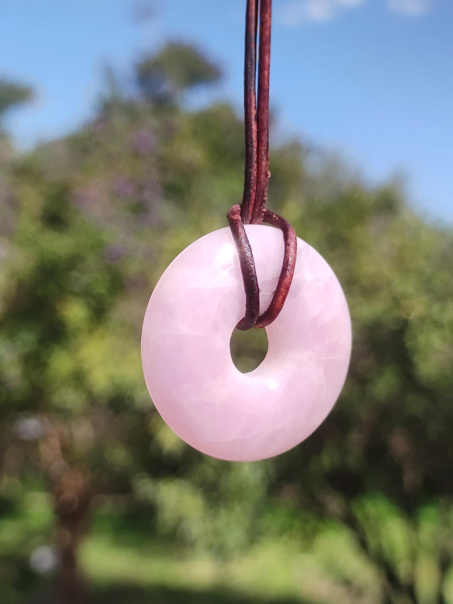 Kunzite A - Donut Gemstone Necklace 30mm Healing Stone Pink Rarity Man Woman Girlfriend Lucky Crystal Pendant Natural Rarity Gift Him Her