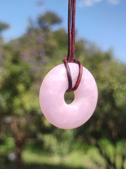Kunzite A - Donut Gemstone Necklace 30mm Healing Stone Pink Rarity Man Woman Girlfriend Lucky Crystal Pendant Natural Rarity Gift Him Her