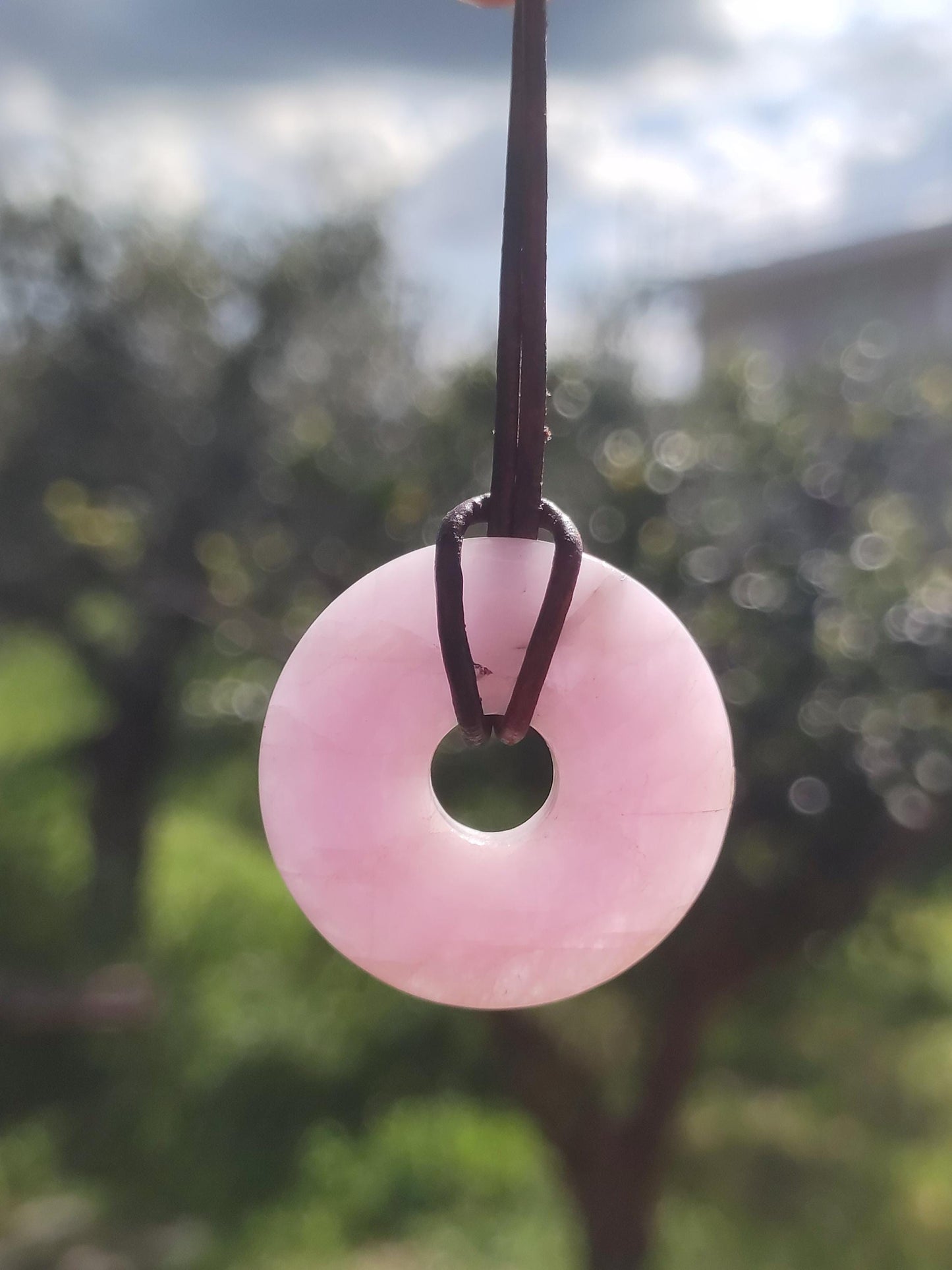 Kunzite A - Donut Gemstone Necklace 30mm Healing Stone Pink Rarity Man Woman Girlfriend Lucky Crystal Pendant Natural Rarity Gift Him Her