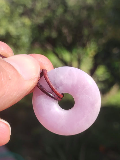 Kunzite A - Donut Gemstone Necklace 30mm Healing Stone Pink Rarity Man Woman Girlfriend Lucky Crystal Pendant Natural Rarity Gift Him Her