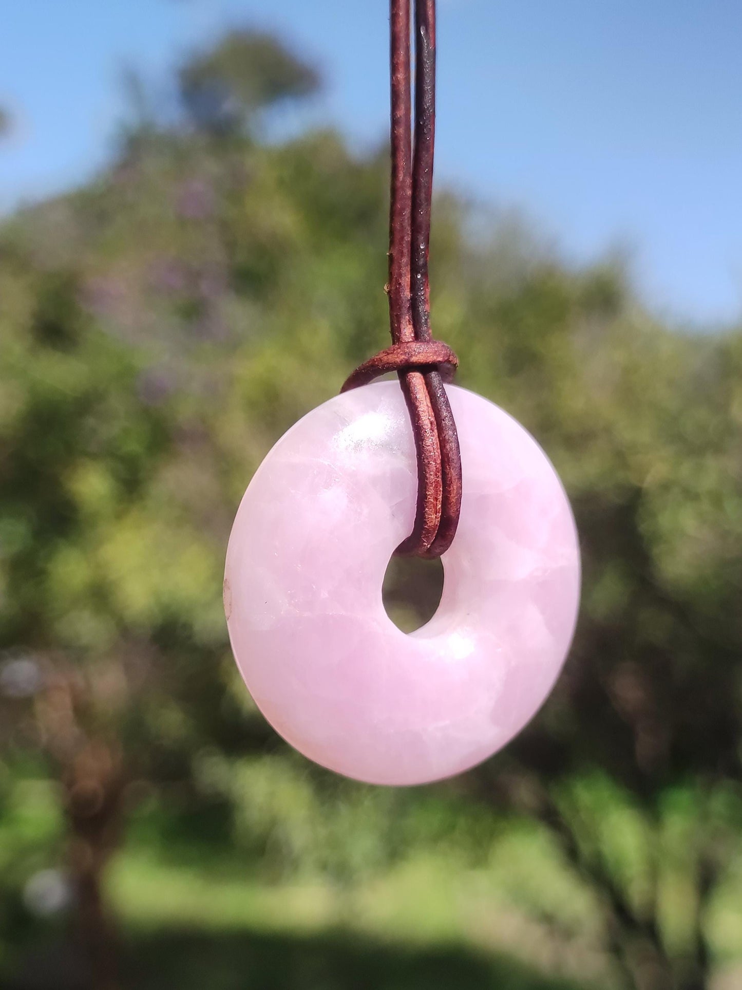 Kunzite A - Donut Gemstone Necklace 30mm Healing Stone Pink Rarity Man Woman Girlfriend Lucky Crystal Pendant Natural Rarity Gift Him Her