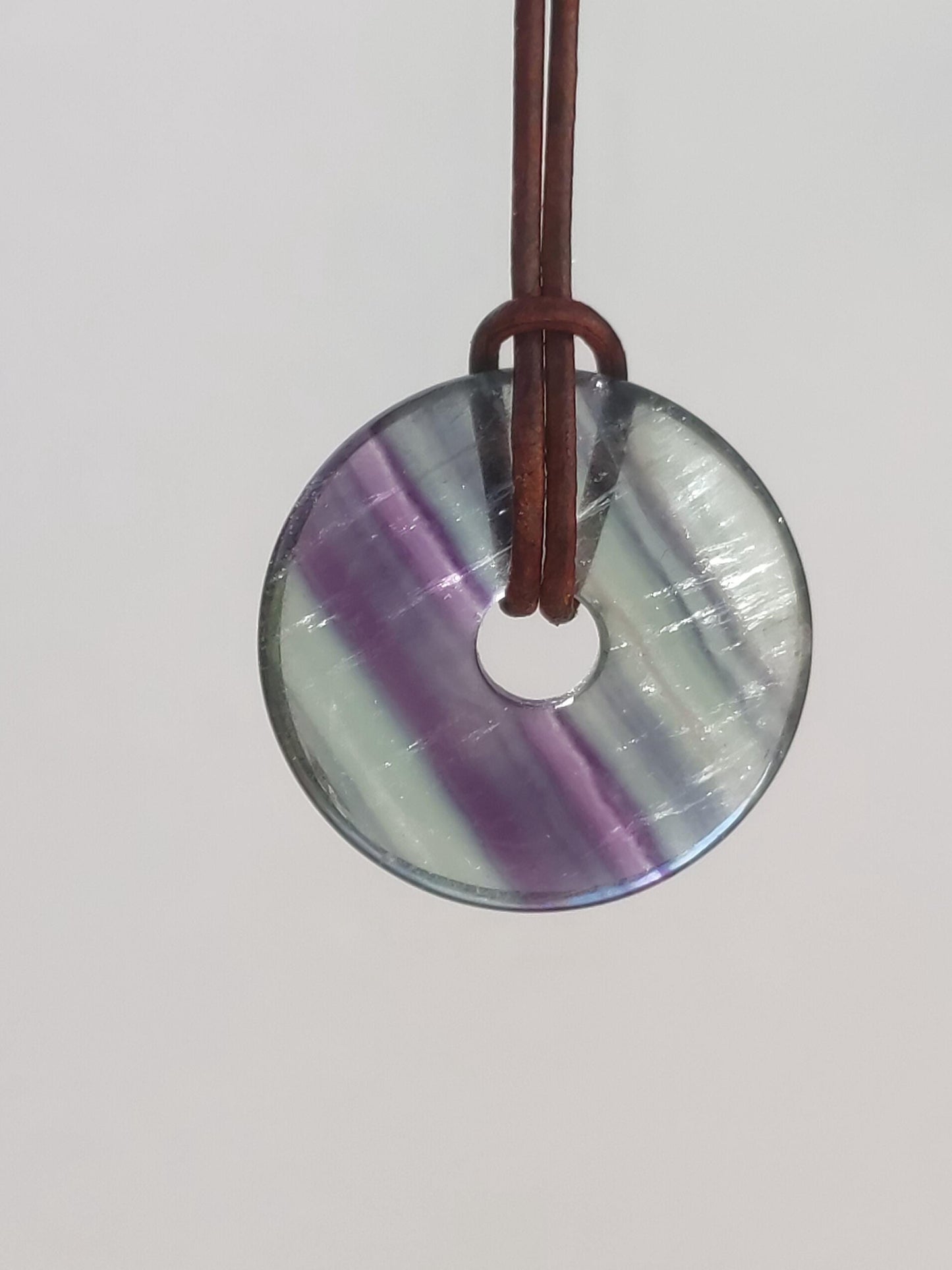 Rainbow Fluorite 30mm Donut - Gemstone Necklace for Women, Men, and Children - Hippie, Goa, Boho, Ethnic, Nature, Protection Symbol Pendant, Healing Stone, Energy Gift