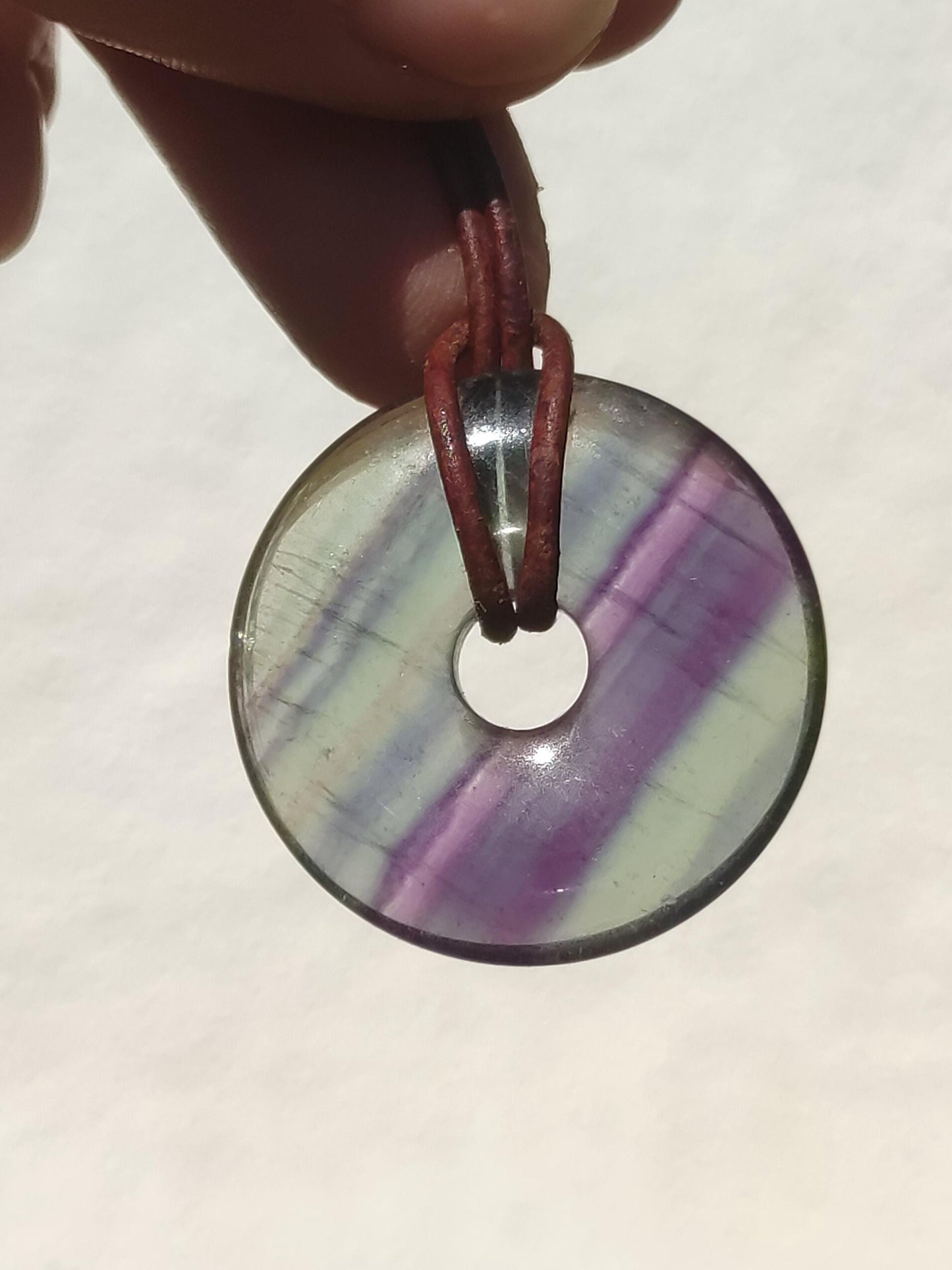 Rainbow Fluorite 30mm Donut - Gemstone Necklace for Women, Men, and Children - Hippie, Goa, Boho, Ethnic, Nature, Protection Symbol Pendant, Healing Stone, Energy Gift