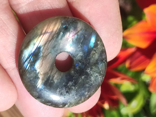 Labradorit ~ 30mm Donut ~ Edelstein Kette blau schimmernd Natur Rarität Schutzsymbol Heilstein Kristall HIPPIE GOA Boho Tibet Ethno