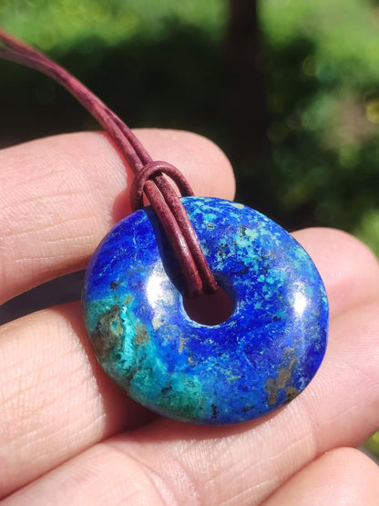 Azurite - malachite - chrysocolle bleu vert ~ collier pierres précieuses HIPPIE GOA Boho Tibet Ethno Nature Donut symbole protecteur pierre de guérison collectionneur homme femme