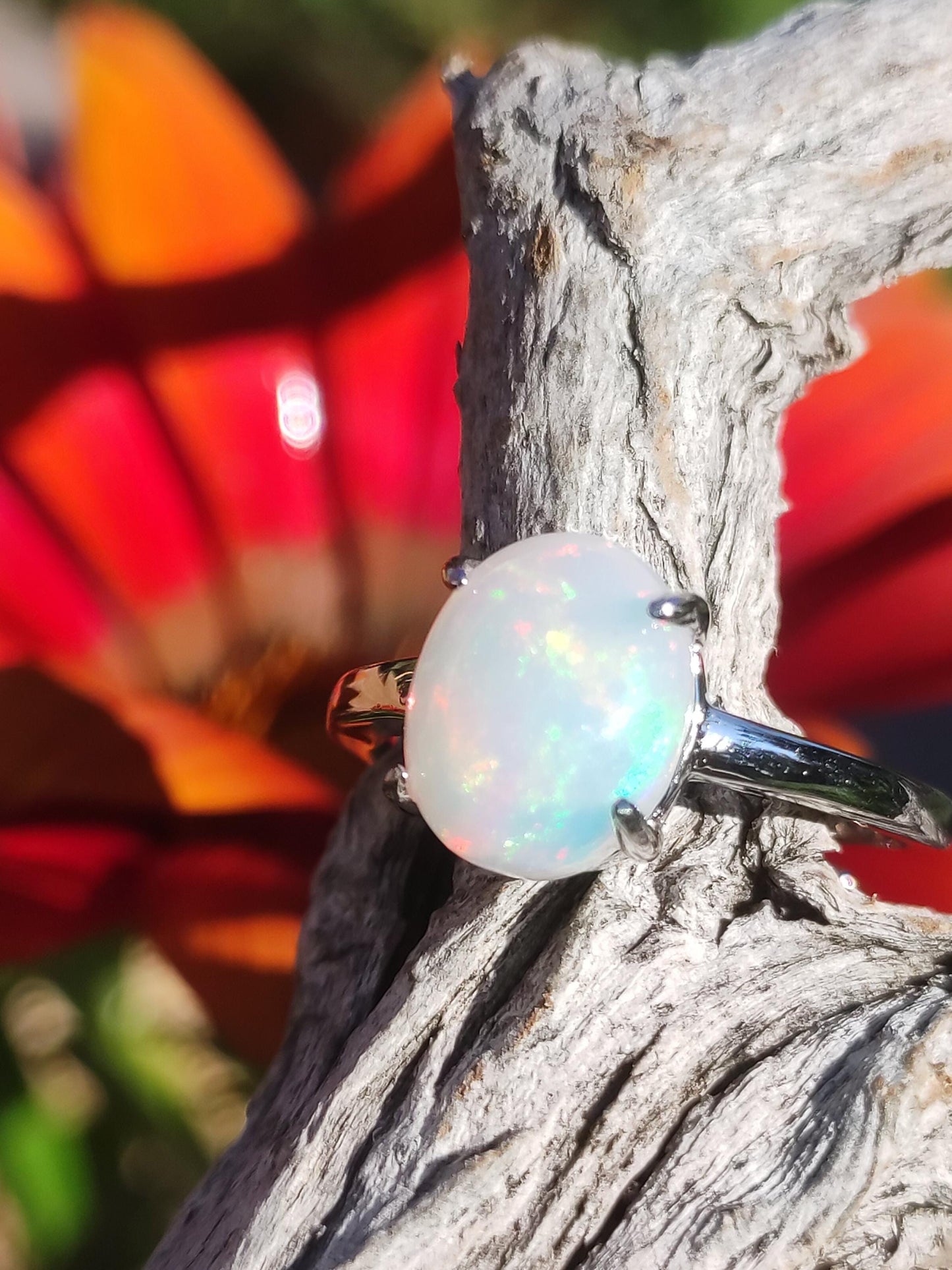 Ethiopian Opal AAA - 925 Silber Ring verstellbar - Edelstein Heilstein Energie Kraft Vintage Frauen Ring Hochwertig Geschenk Sie Frau Mutter