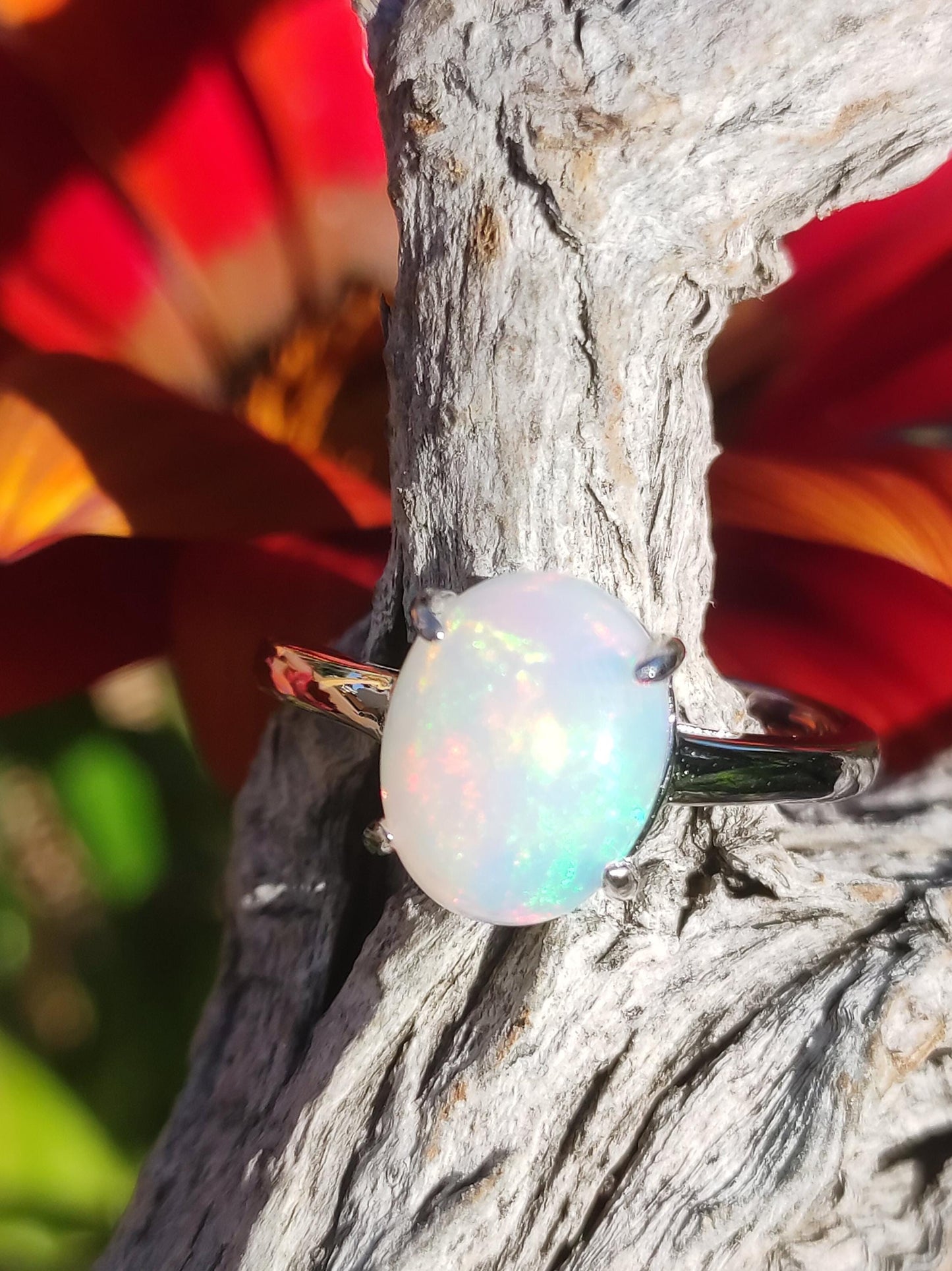 Ethiopian Opal AAA - 925 Silber Ring verstellbar - Edelstein Heilstein Energie Kraft Vintage Frauen Ring Hochwertig Geschenk Sie Frau Mutter