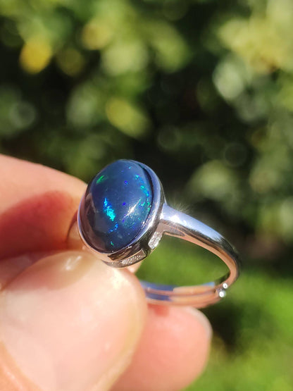 Ethiopian Opal blau AAA - 925 Silber Ring verstellbar - Edelstein Heilstein Energie Kraft Vintage Frau Schmuck Edel Geschenk Sie Frau Mutter