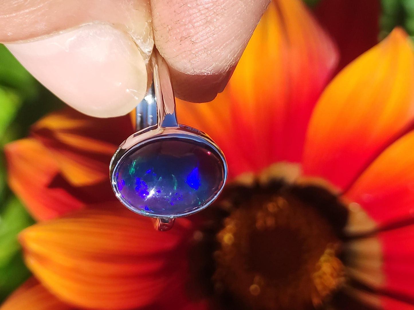 Ethiopian Opal blau AAA - 925 Silber Ring verstellbar - Edelstein Heilstein Energie Kraft Vintage Frau Schmuck Edel Geschenk Sie Frau Mutter