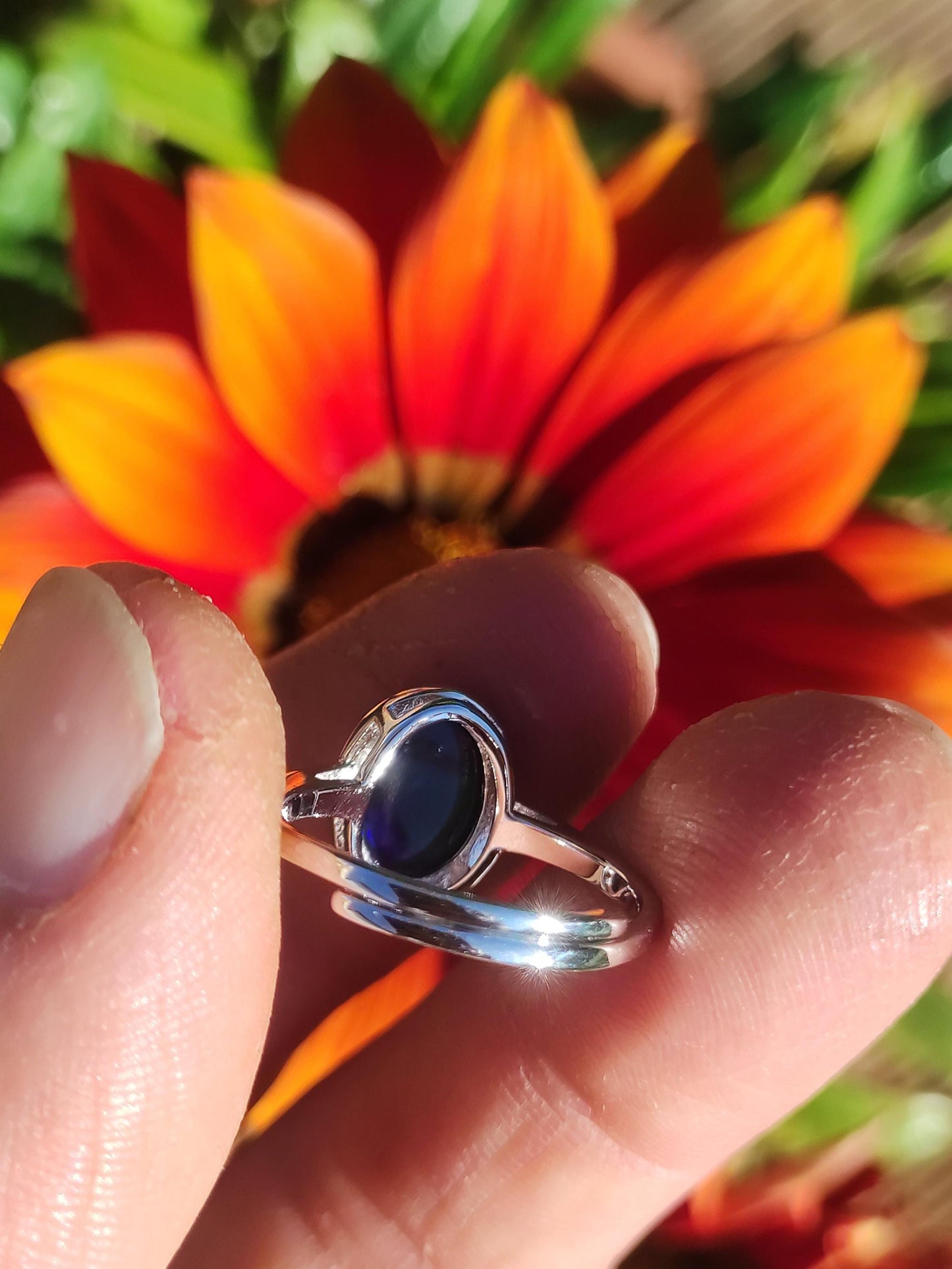 Ethiopian Opal blau AAA - 925 Silber Ring verstellbar - Edelstein Heilstein Energie Kraft Vintage Frau Schmuck Edel Geschenk Sie Frau Mutter