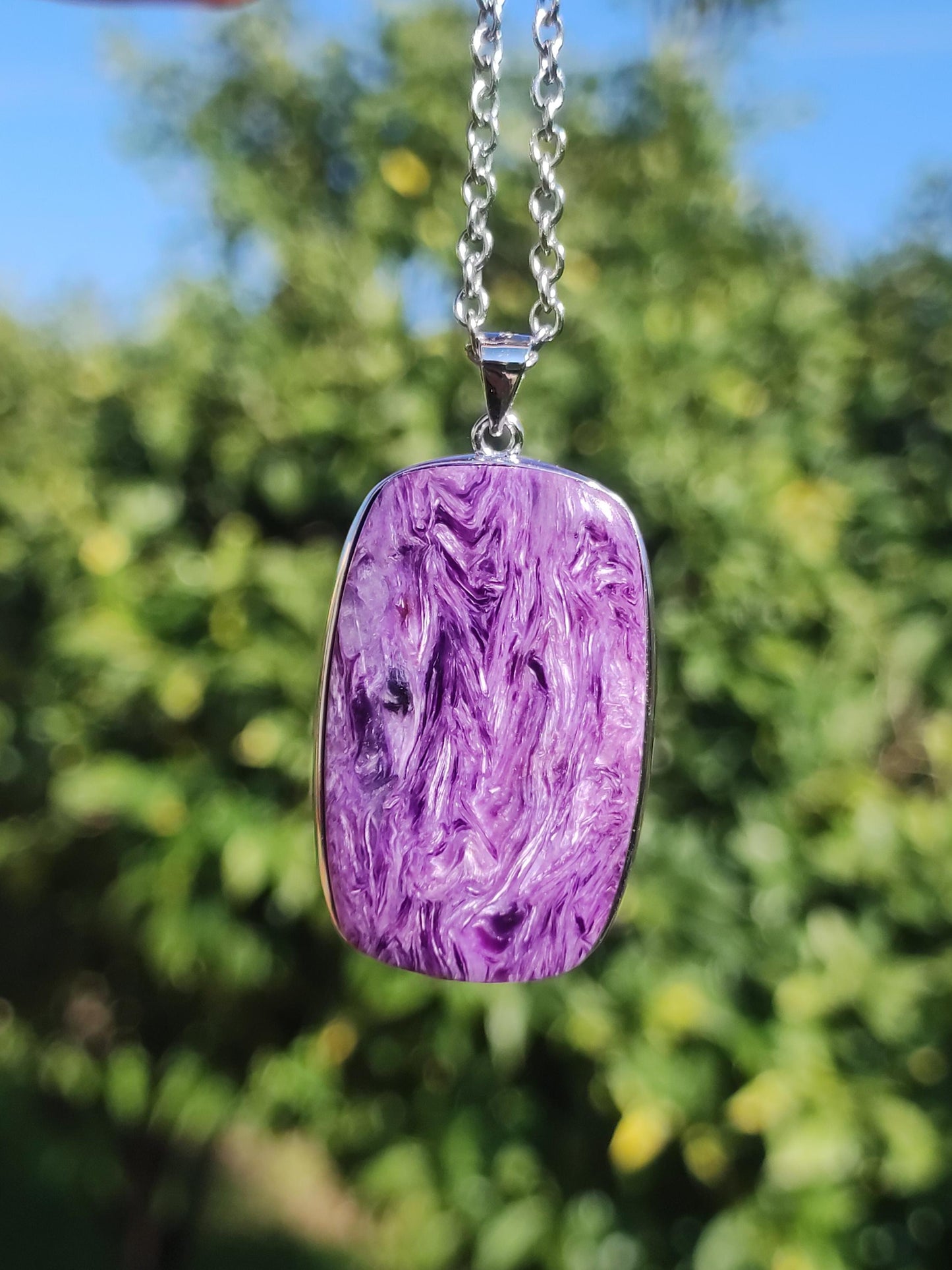 Charoite - 925 argent serti collier de pierres précieuses violet violet pierre de guérison naturelle énergie rareté homme femme il son cadeau noble qualité haute qualité