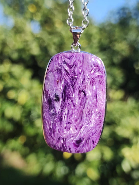 Charoite - 925 silver setting gemstone necklace purple violet natural healing stone energy rarity man woman him her gift noble quality high quality