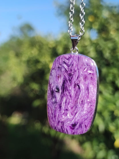 Charoite - 925 argent serti collier de pierres précieuses violet violet pierre de guérison naturelle énergie rareté homme femme il son cadeau noble qualité haute qualité