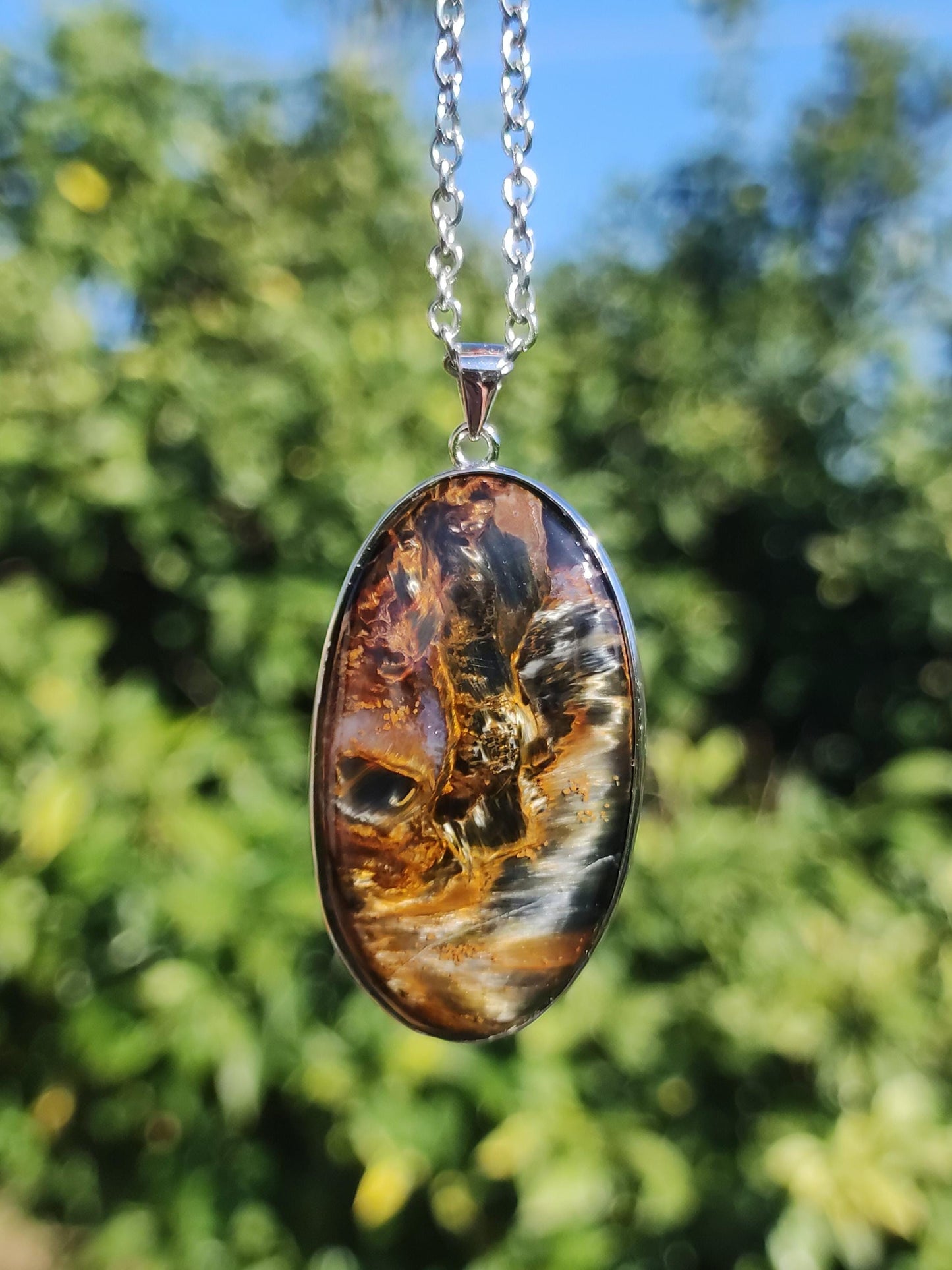 Pietersite or - Collier de pierres précieuses en argent sterling 925 Protection de la nature Rareté Pierre de guérison Cristal Homme Femme Cadeau He She Réflexion chatoyante
