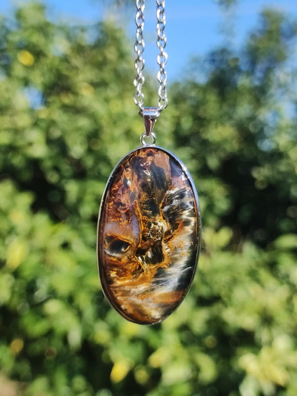 Pietersite or - Collier de pierres précieuses en argent sterling 925 Protection de la nature Rareté Pierre de guérison Cristal Homme Femme Cadeau He She Réflexion chatoyante