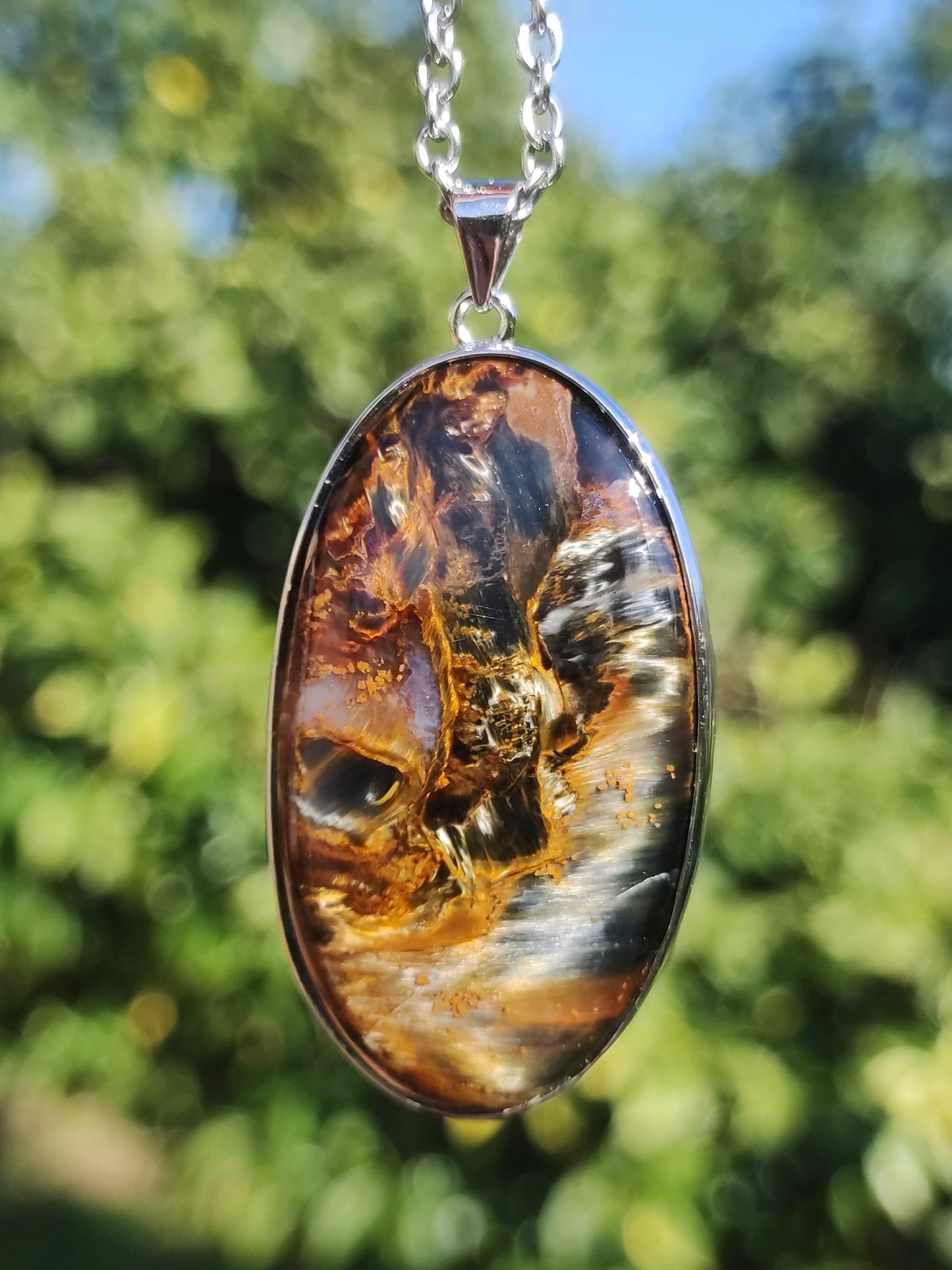 Pietersite or - Collier de pierres précieuses en argent sterling 925 Protection de la nature Rareté Pierre de guérison Cristal Homme Femme Cadeau He She Réflexion chatoyante