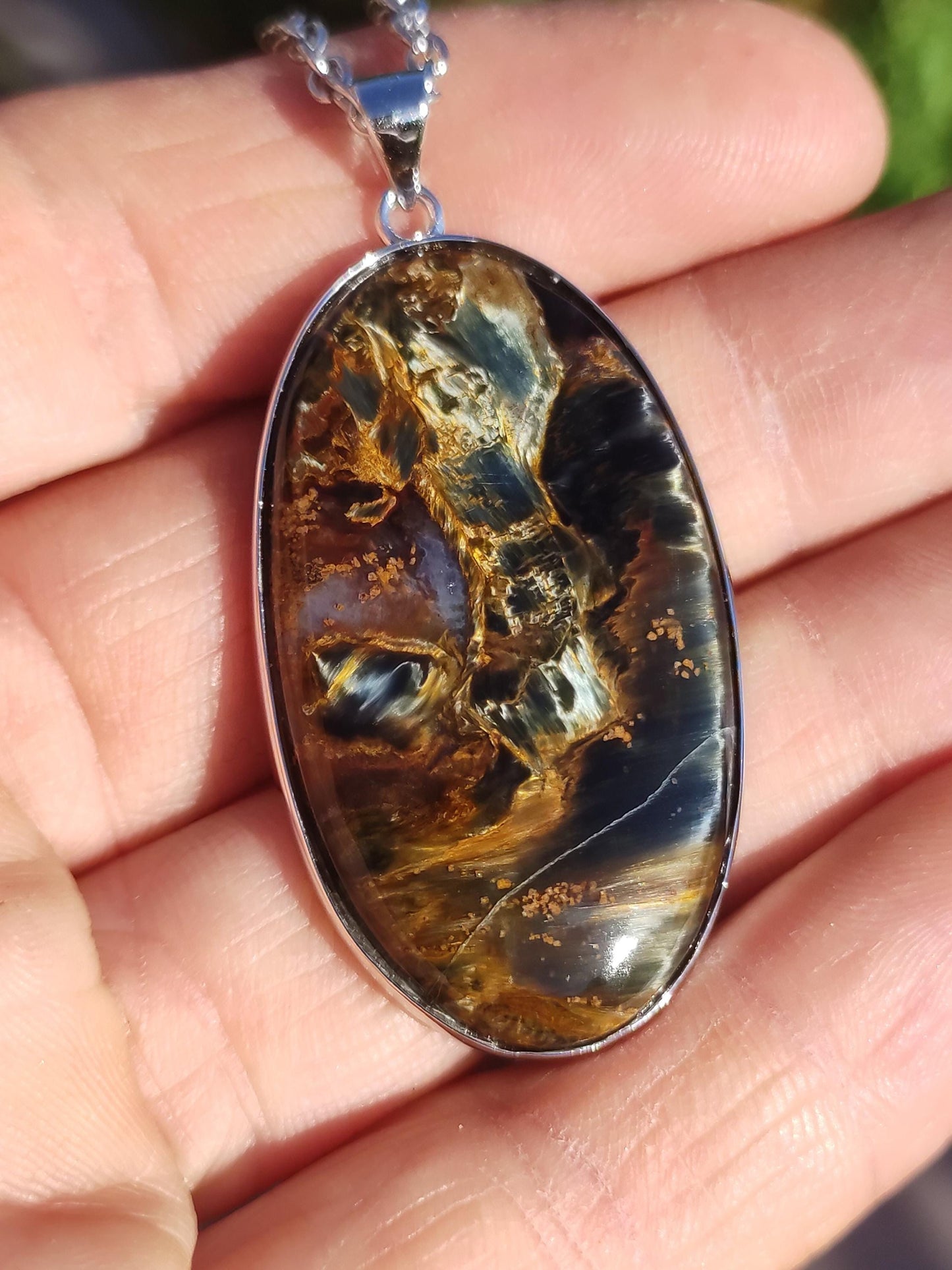 Pietersite or - Collier de pierres précieuses en argent sterling 925 Protection de la nature Rareté Pierre de guérison Cristal Homme Femme Cadeau He She Réflexion chatoyante