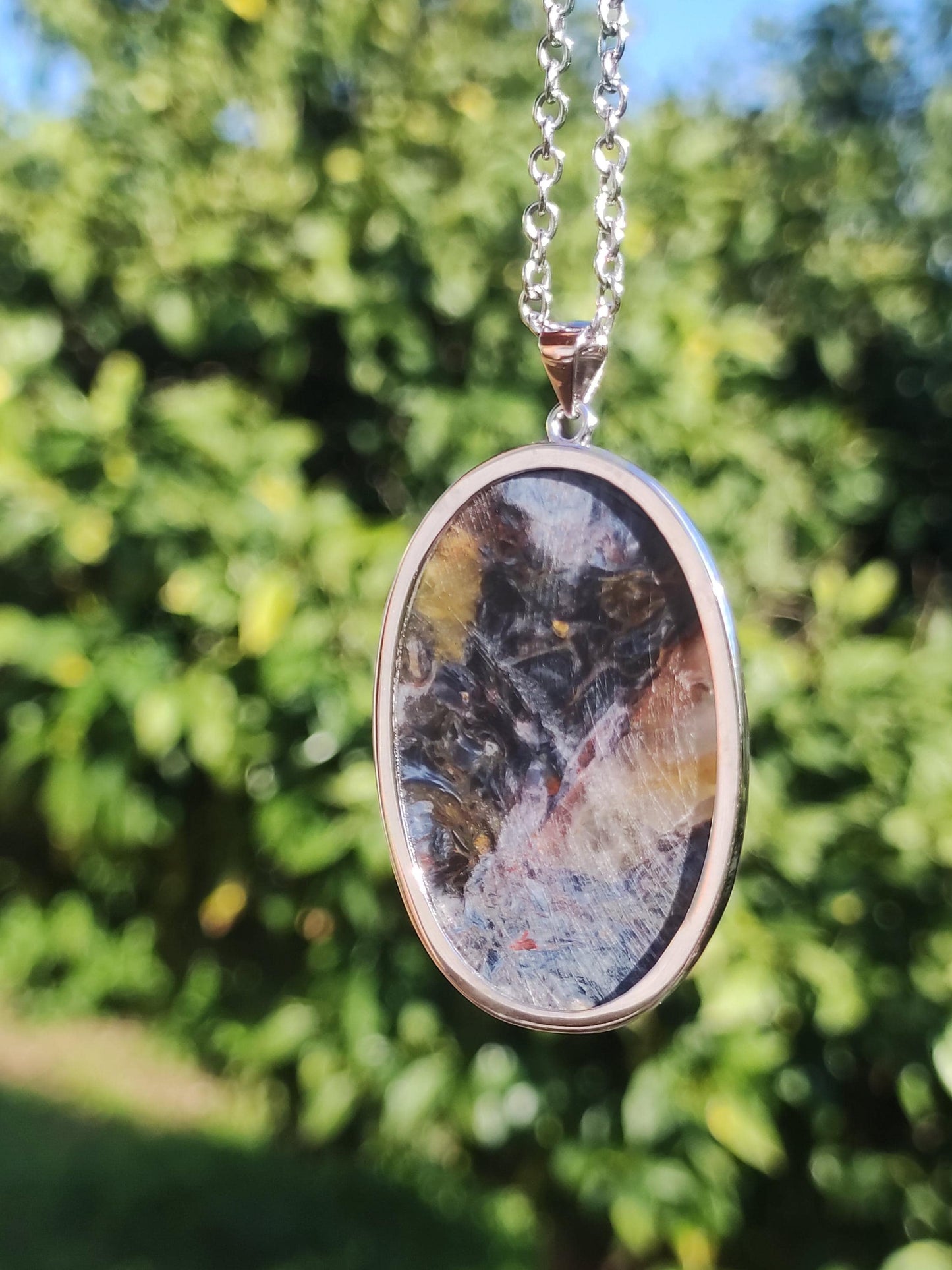 Pietersite or - Collier de pierres précieuses en argent sterling 925 Protection de la nature Rareté Pierre de guérison Cristal Homme Femme Cadeau He She Réflexion chatoyante