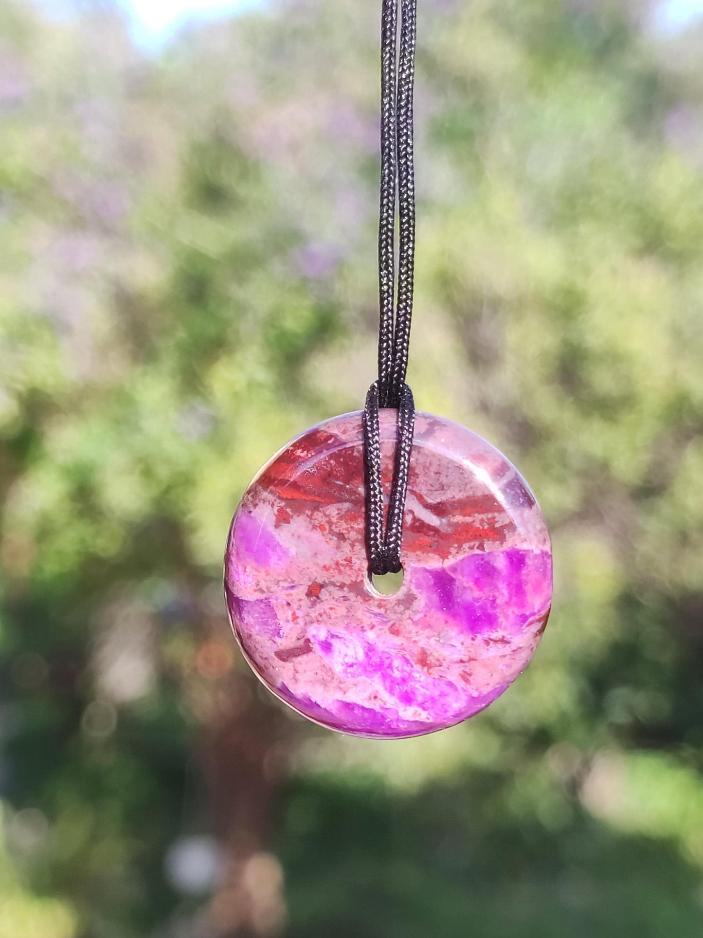 Sugilite protection donut gemstone crystal healing stone rarity rare collector sugilite purple pendant round gift man woman he her friend violet