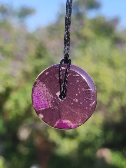 Sugilite protection donut gemstone crystal healing stone rarity rare collector sugilite purple pendant round gift man woman he her friend violet