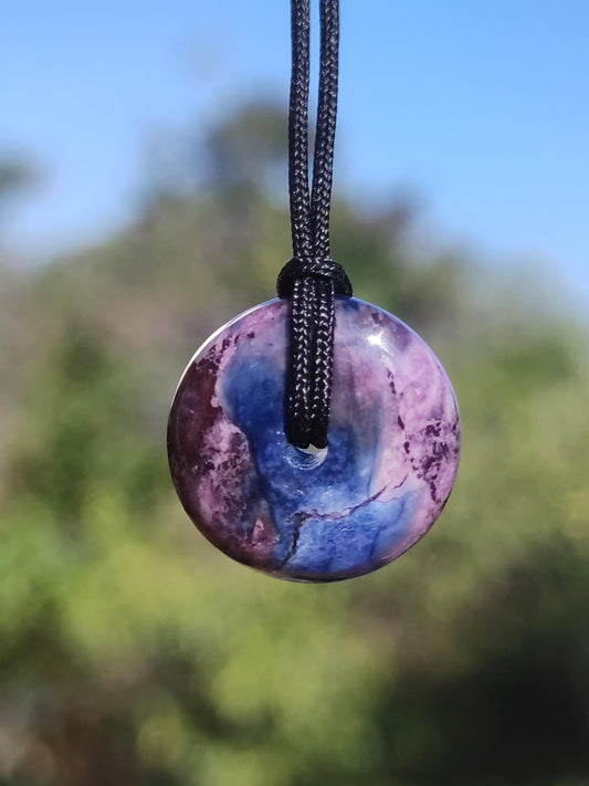 Richterite Sugilite Protective Donut Gemstone Crystal Healing Stone Rare Collector's Item Purple Blue Pendant Gift Woman He She Throat Chakra