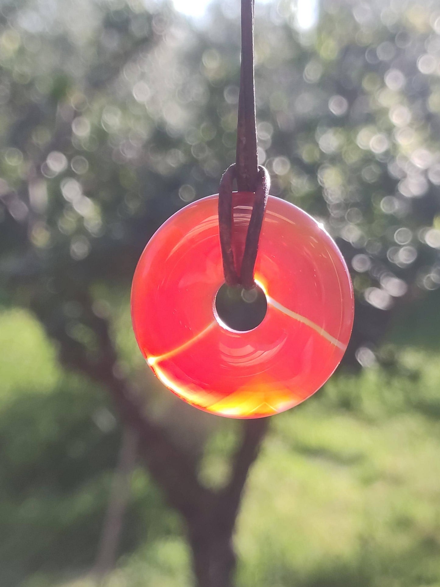 Cornaline Cornaline A - Collier Donut en Pierre Précieuse Rouge Pierre Naturelle de Guérison Pendentif en Cristal Homme Femme Enfant Cadeau Il Elle Frère Sœur