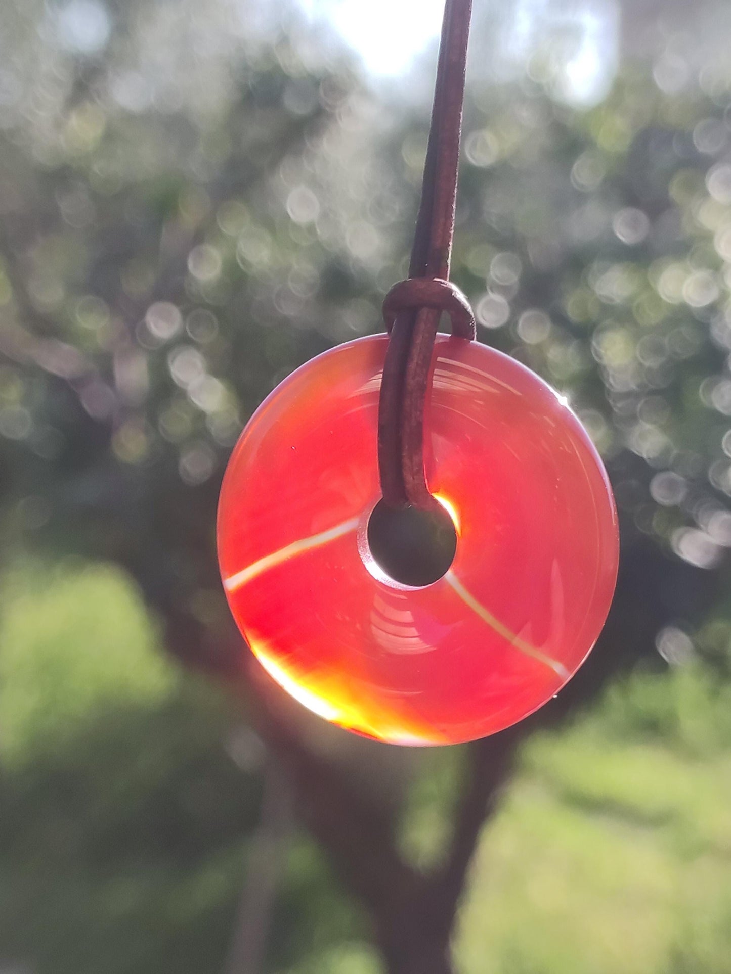 Cornaline Cornaline A - Collier Donut en Pierre Précieuse Rouge Pierre Naturelle de Guérison Pendentif en Cristal Homme Femme Enfant Cadeau Il Elle Frère Sœur