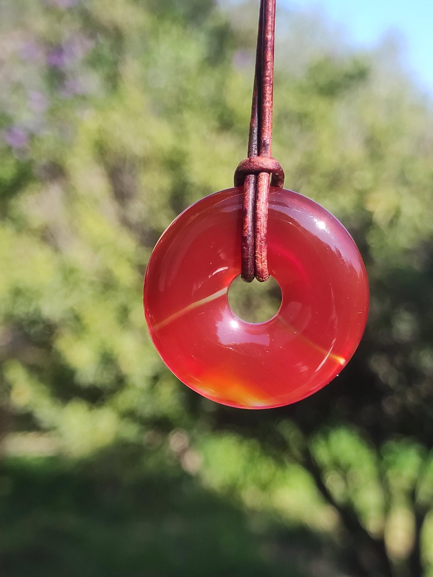 Cornaline Cornaline A - Collier Donut en Pierre Précieuse Rouge Pierre Naturelle de Guérison Pendentif en Cristal Homme Femme Enfant Cadeau Il Elle Frère Sœur