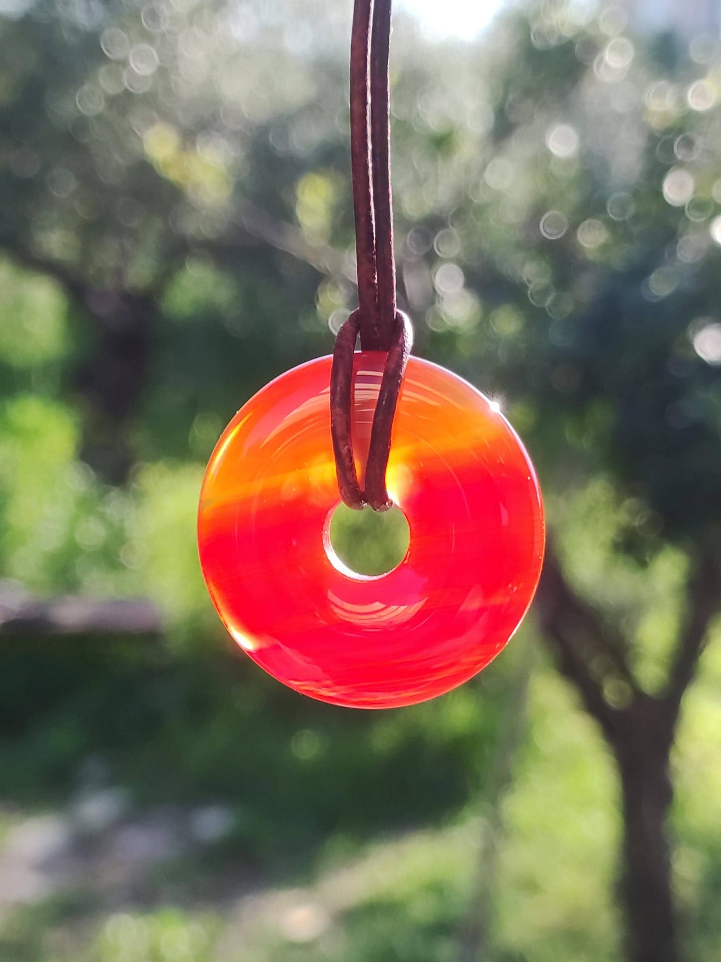 Cornaline Cornaline A - Collier Donut en Pierre Précieuse Rouge Pierre Naturelle de Guérison Pendentif en Cristal Homme Femme Enfant Cadeau Il Elle Frère Sœur