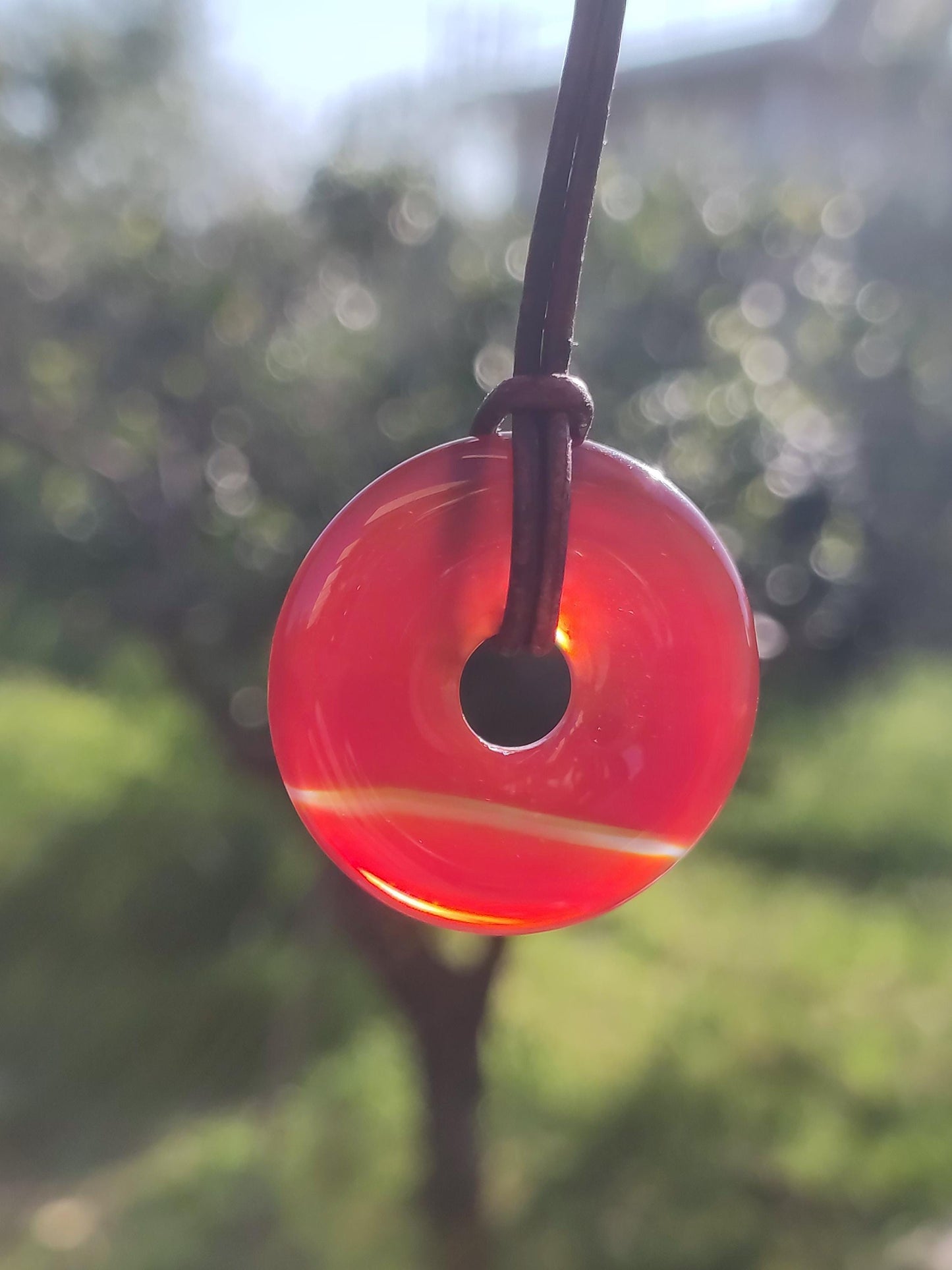 Cornaline Cornaline A - Collier Donut en Pierre Précieuse Rouge Pierre Naturelle de Guérison Pendentif en Cristal Homme Femme Enfant Cadeau Il Elle Frère Sœur