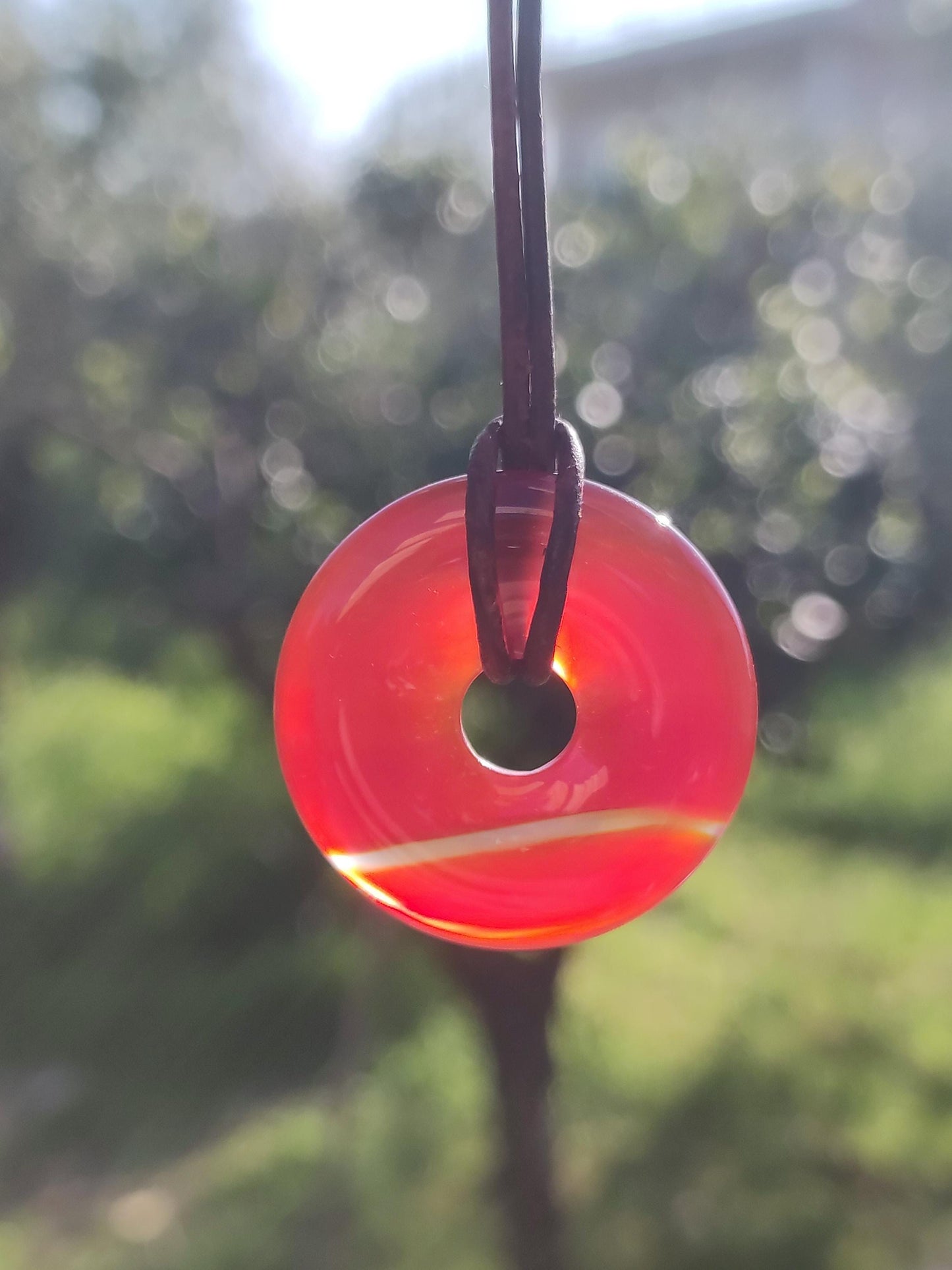 Cornaline Cornaline A - Collier Donut en Pierre Précieuse Rouge Pierre Naturelle de Guérison Pendentif en Cristal Homme Femme Enfant Cadeau Il Elle Frère Sœur