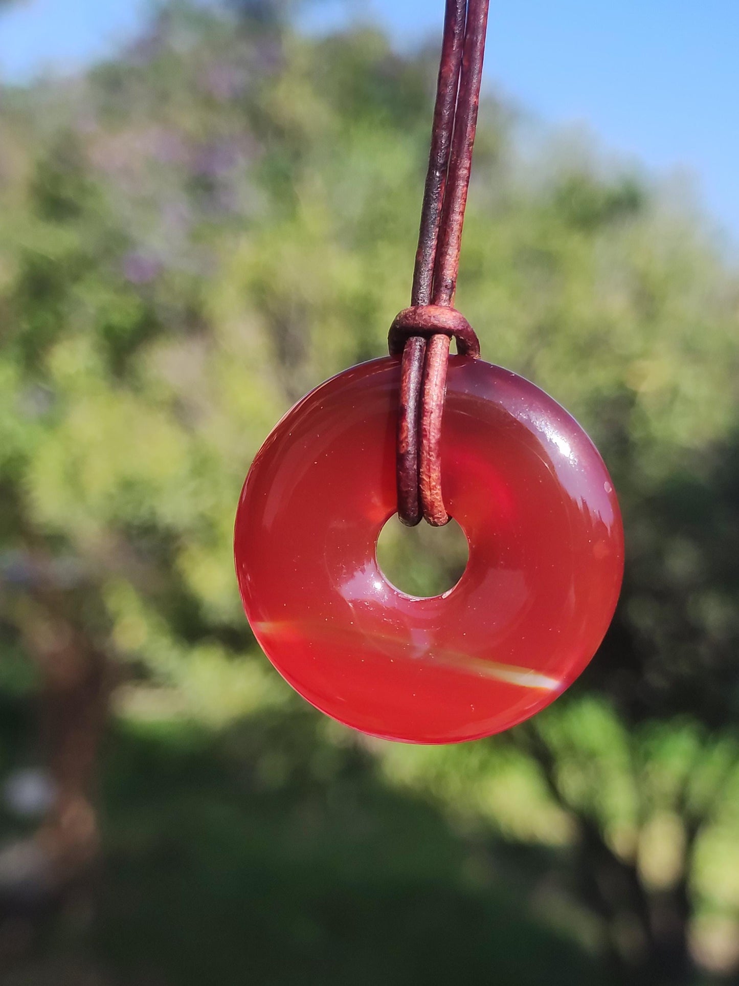 Cornaline Cornaline A - Collier Donut en Pierre Précieuse Rouge Pierre Naturelle de Guérison Pendentif en Cristal Homme Femme Enfant Cadeau Il Elle Frère Sœur