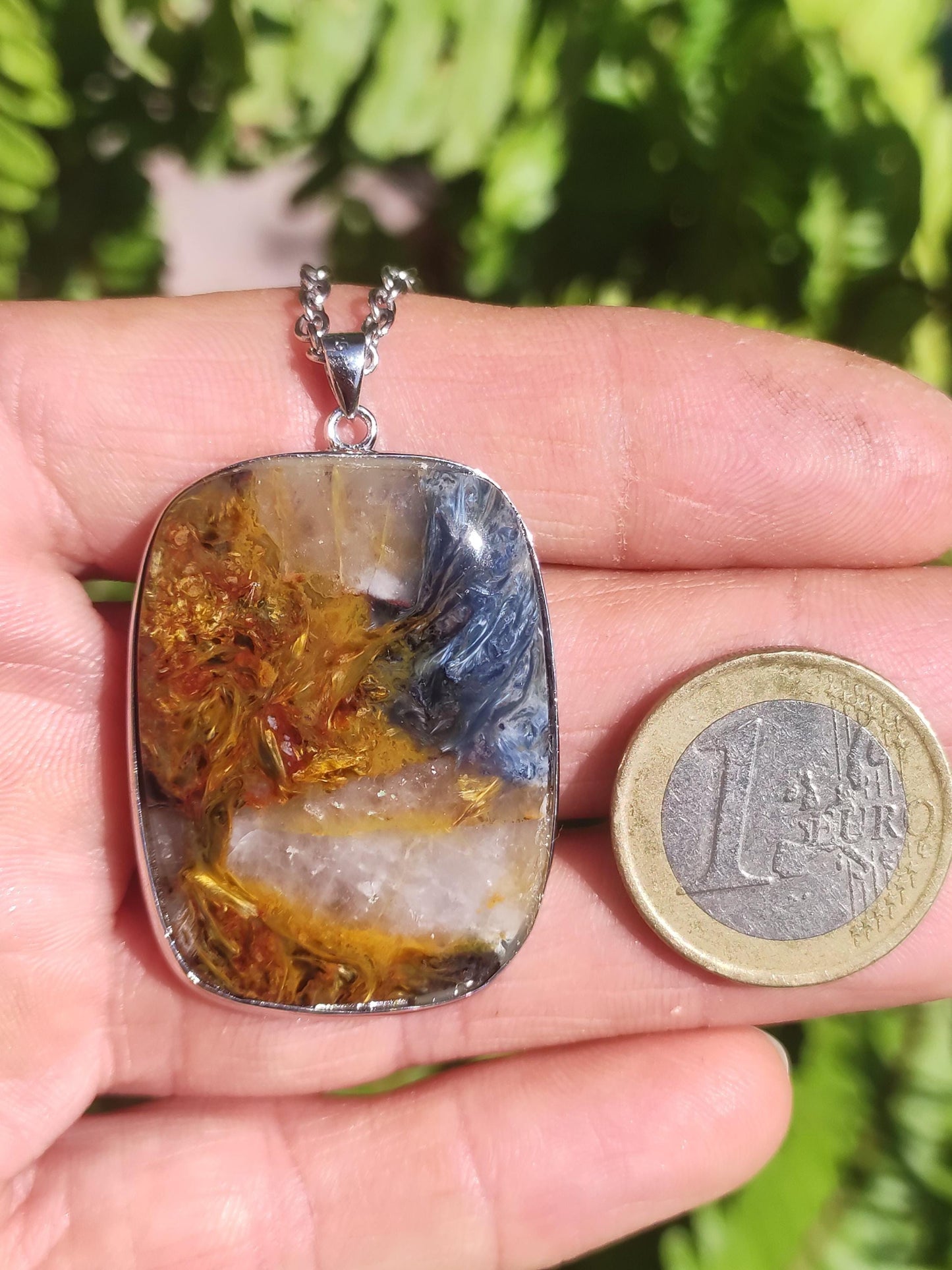 Pietersite or bleu - Collier en argent sterling 925 avec pierre précieuse naturelle de protection, rareté, pierre de guérison, cristal, homme, femme, cadeau scintillant