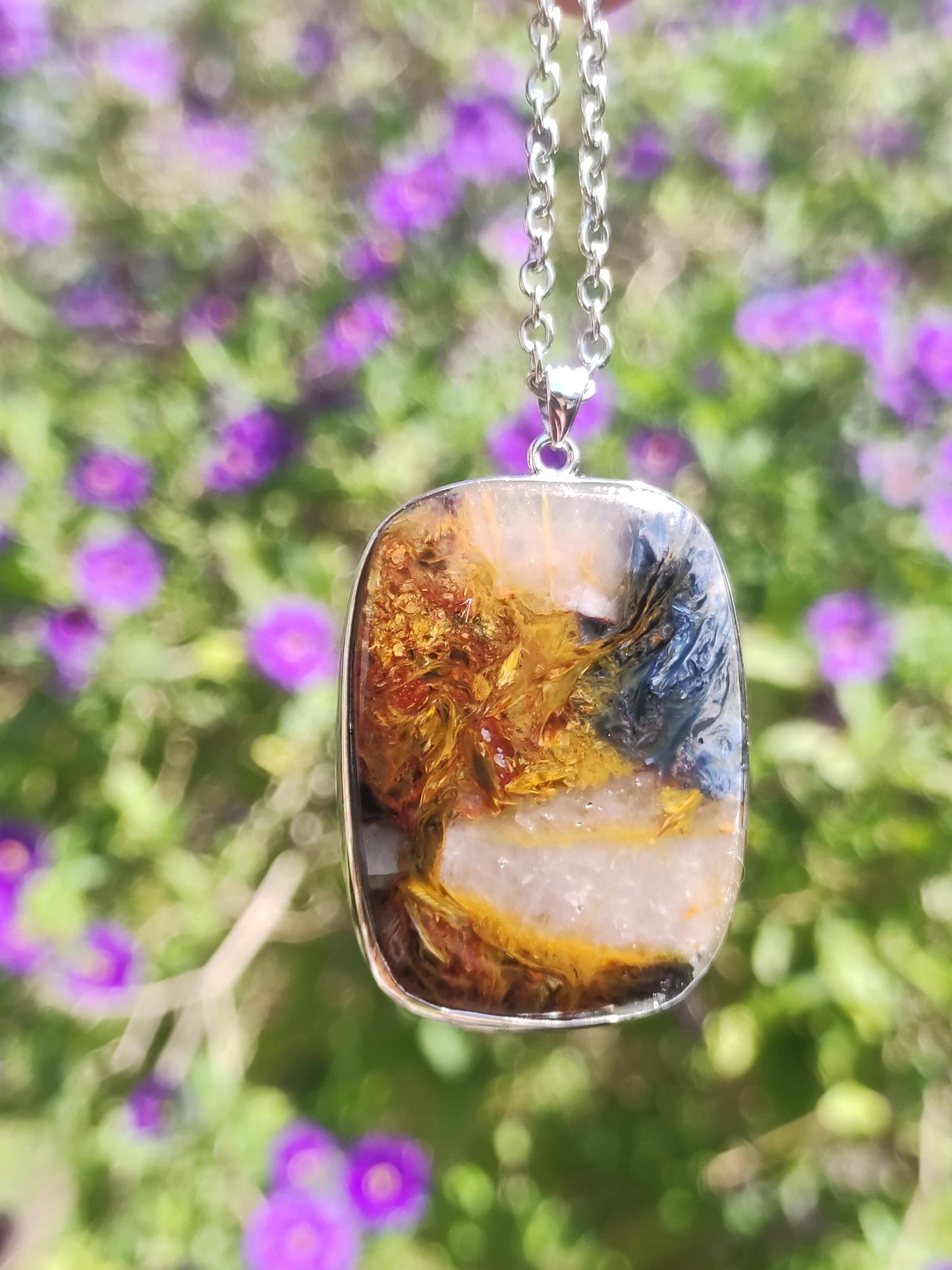 Pietersite or bleu - Collier en argent sterling 925 avec pierre précieuse naturelle de protection, rareté, pierre de guérison, cristal, homme, femme, cadeau scintillant