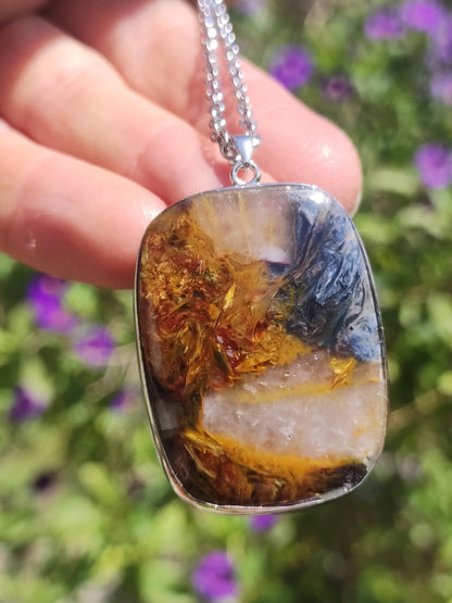 Pietersite or bleu - Collier en argent sterling 925 avec pierre précieuse naturelle de protection, rareté, pierre de guérison, cristal, homme, femme, cadeau scintillant