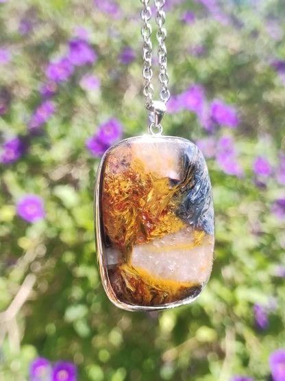 Pietersite or bleu - Collier en argent sterling 925 avec pierre précieuse naturelle de protection, rareté, pierre de guérison, cristal, homme, femme, cadeau scintillant