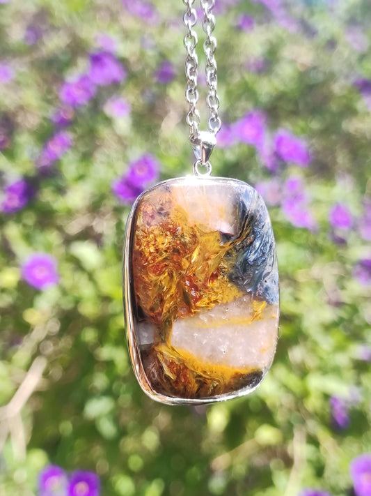 Pietersite Gold Blue - 925 Sterling Silver Gemstone Necklace Natural Protection Rarity Healing Stone Crystal Man Woman Him Her Gift Shimmer