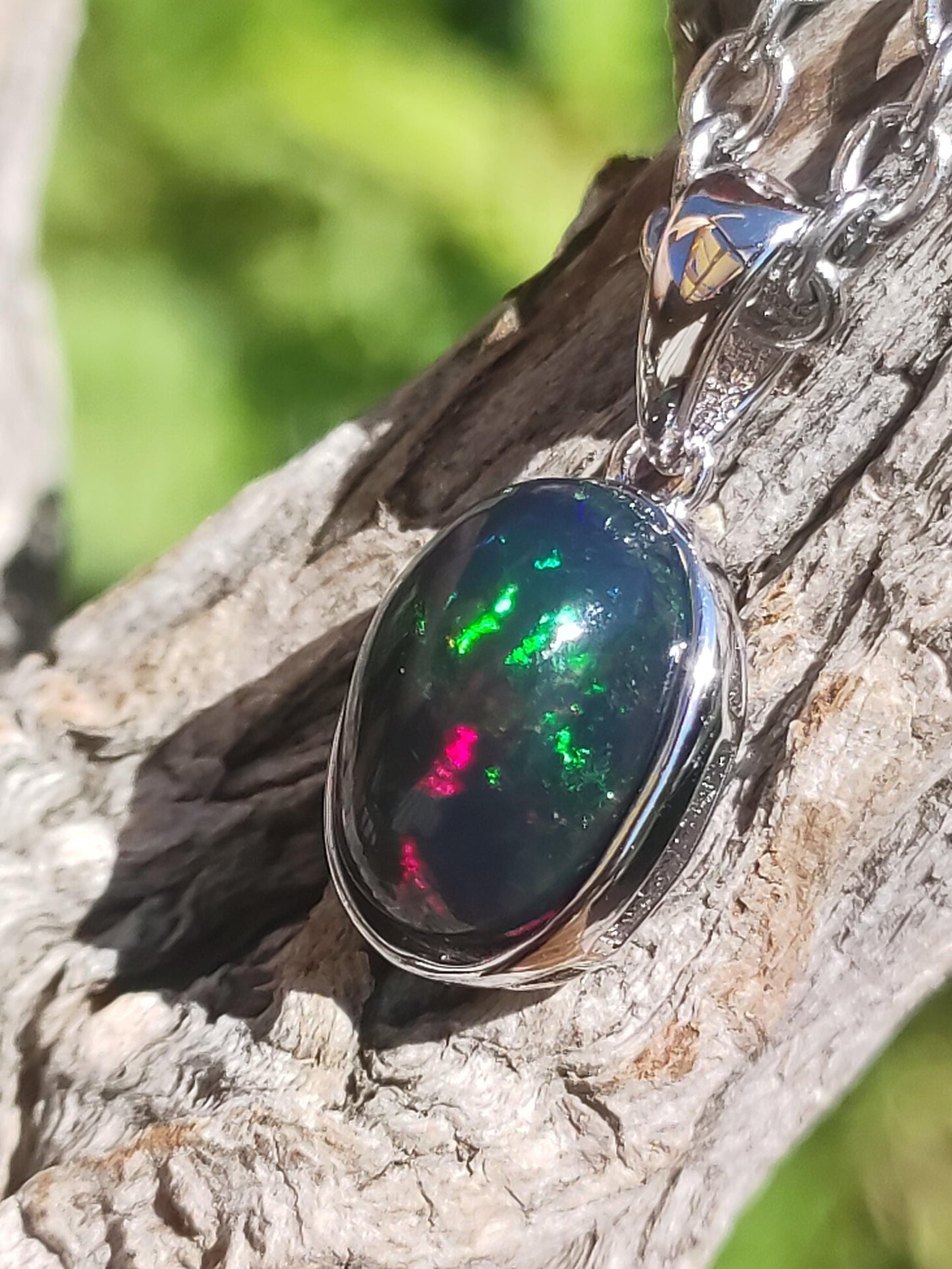 AAA Opale noir éthiopien argent 925 - Collier pierre précieuse coloré rareté pierre naturelle de soin cristaux pendentif homme femme cadeau elle lui pierre précieuse