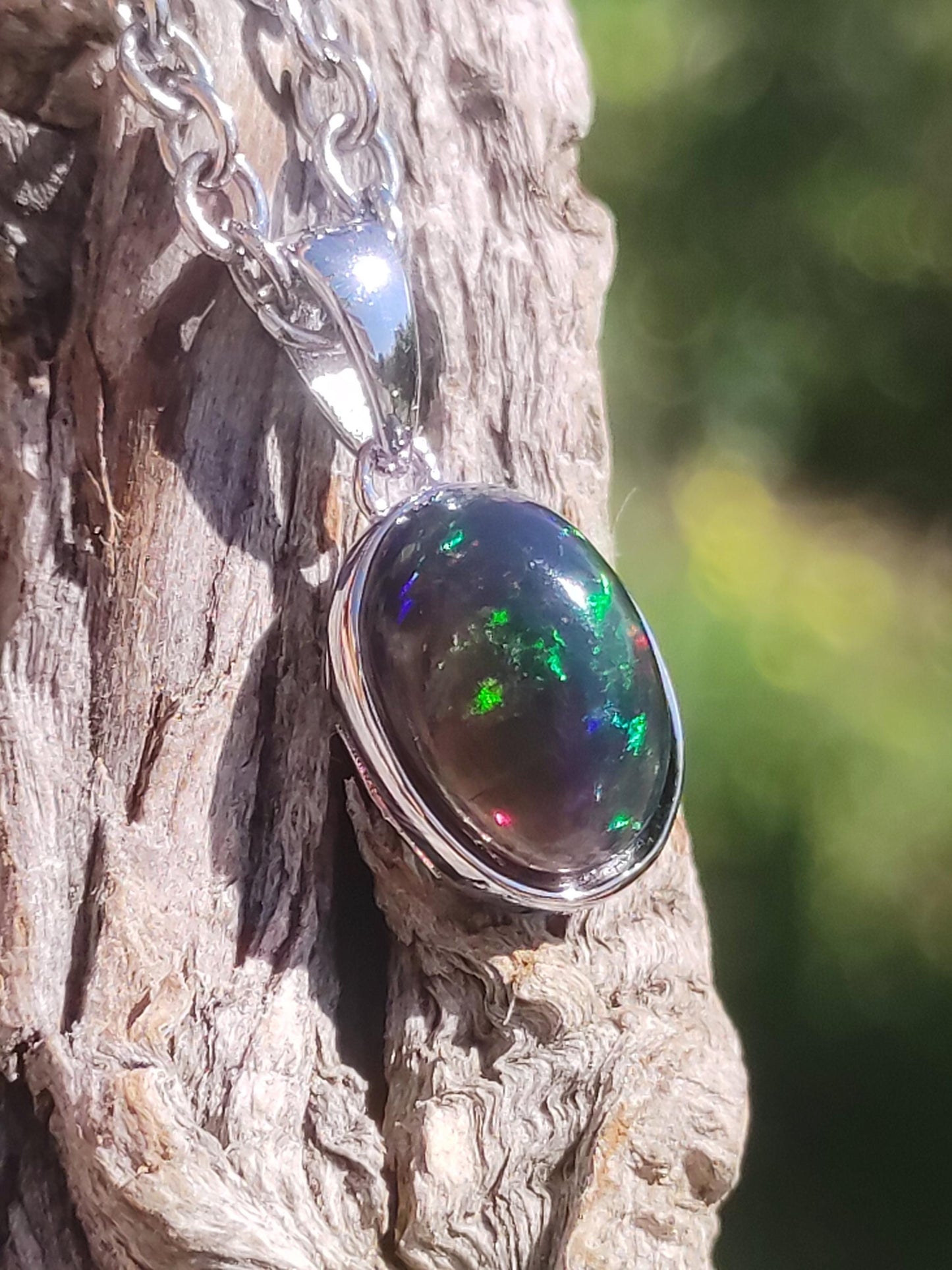 AAA Opale noir éthiopien argent 925 - Collier pierre précieuse coloré rareté pierre naturelle de soin cristaux pendentif homme femme cadeau elle lui pierre précieuse