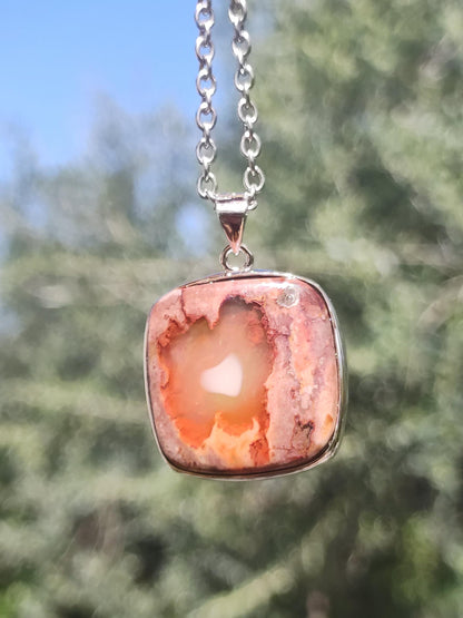 Fire Opal Mexico - 925 Sterling Silver Gemstone Necklace Natural Blue Protection Rarity Healing Stone Crystal Men Women Him Her Gift