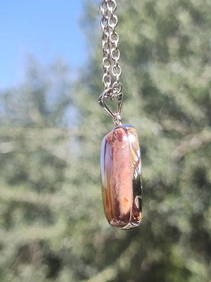Fire Opal Mexico - 925 Sterling Silver Gemstone Necklace Natural Blue Protection Rarity Healing Stone Crystal Men Women Him Her Gift