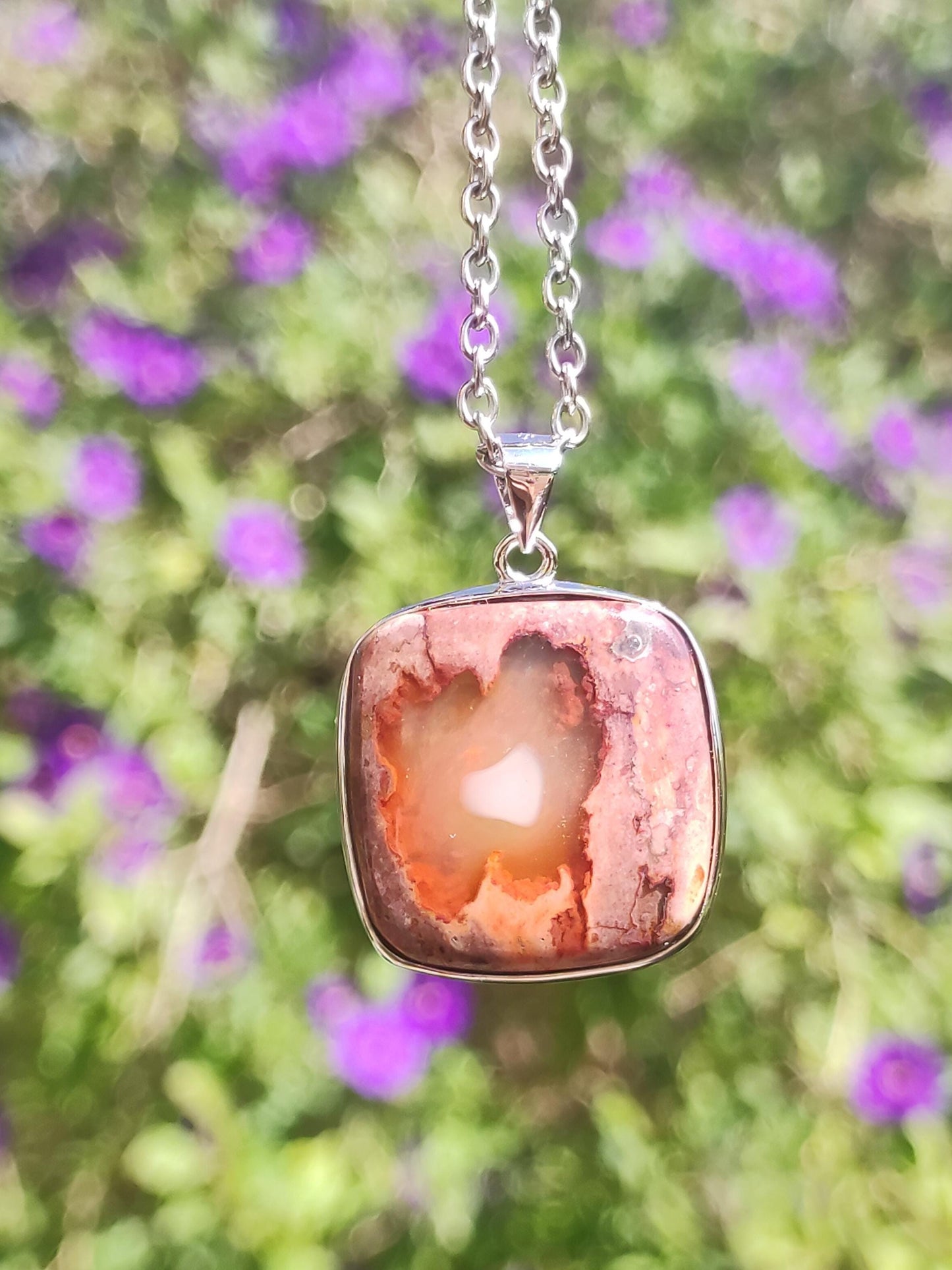 Fire Opal Mexico - 925 Sterling Silver Gemstone Necklace Natural Blue Protection Rarity Healing Stone Crystal Men Women Him Her Gift