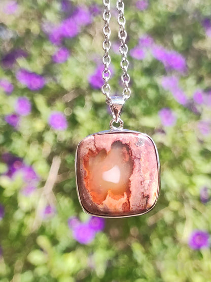 Fire Opal Mexico - 925 Sterling Silver Gemstone Necklace Natural Blue Protection Rarity Healing Stone Crystal Men Women Him Her Gift