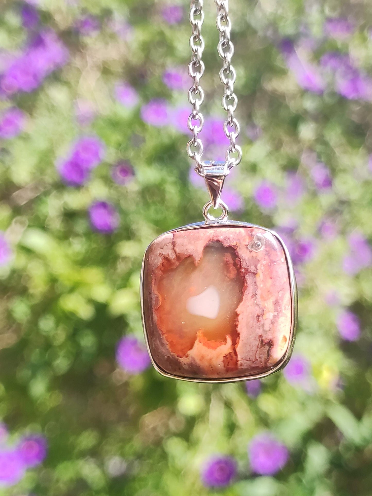 Fire Opal Mexico - 925 Sterling Silver Gemstone Necklace Natural Blue Protection Rarity Healing Stone Crystal Men Women Him Her Gift