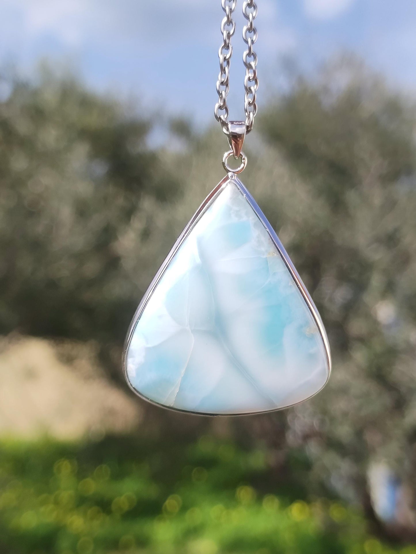 Larimar AAA "Atlantis Stone" gemstone necklace 925 Sterling Silver woman jewelry precious natural healing stone hippie rarity sea sky blue gift