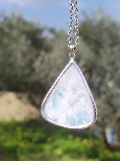 Larimar AAA "Atlantis Stone" gemstone necklace 925 Sterling Silver woman jewelry precious natural healing stone hippie rarity sea sky blue gift