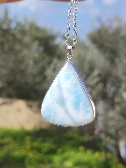Larimar AAA "Atlantis Stone" gemstone necklace 925 Sterling Silver woman jewelry precious natural healing stone hippie rarity sea sky blue gift
