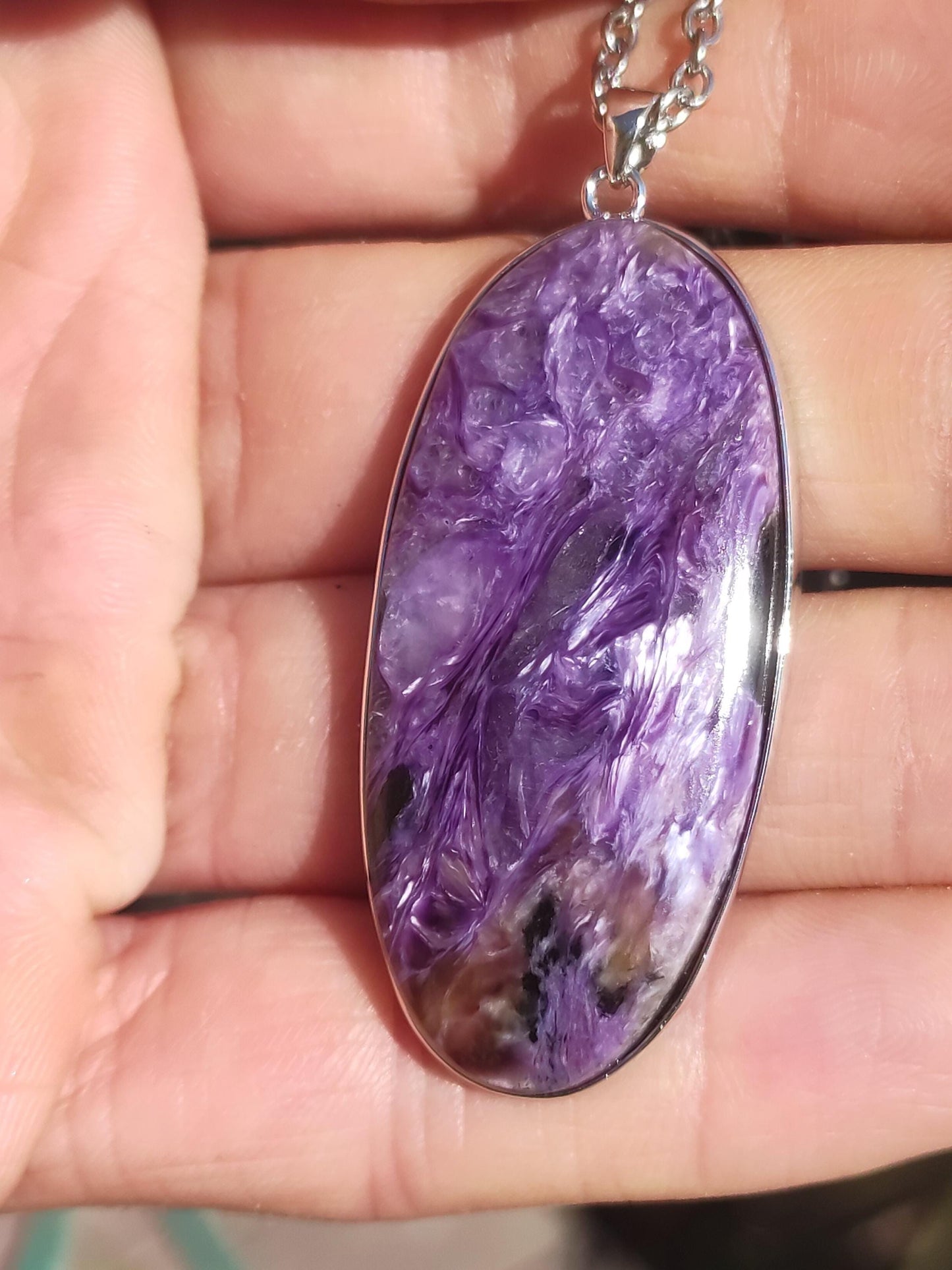 Charoite - 925 argent serti collier de pierres précieuses violet violet pierre de guérison naturelle énergie rareté homme femme il son cadeau noble qualité haute qualité